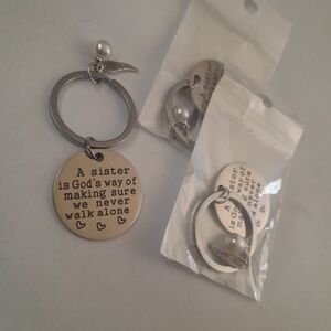 Set Of 3 Inspirational Sister Keychains with Angel/pearl Charms New In Packages